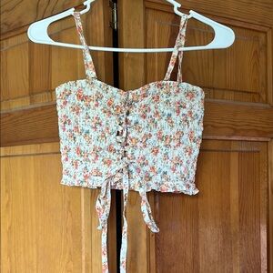 American Eagle Outfitters Pink and Orange Smocked Crop Tank Top